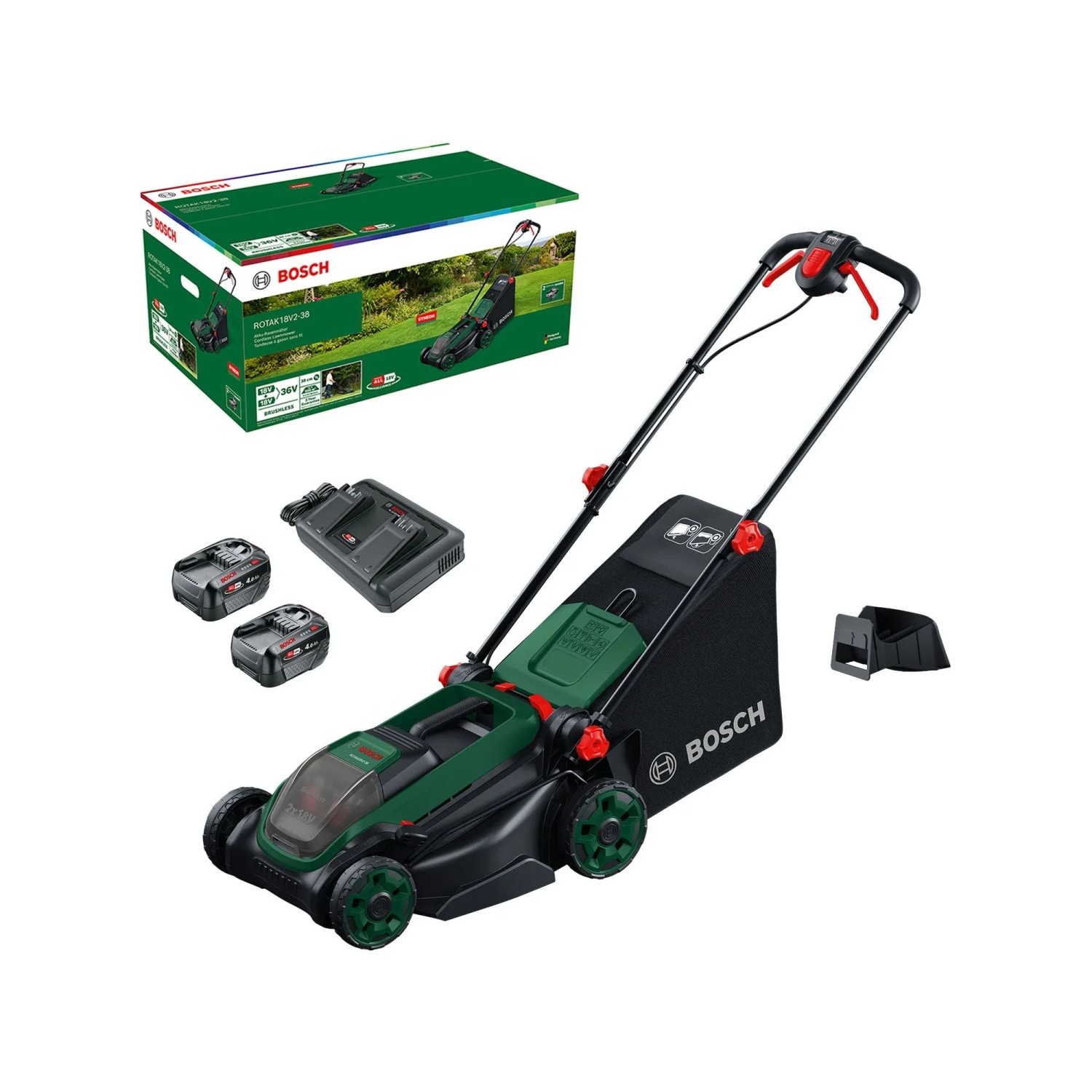 Bosch Akku-Rasenmäher Rotak18V2-38 inkl. Akkus und Ladegerät