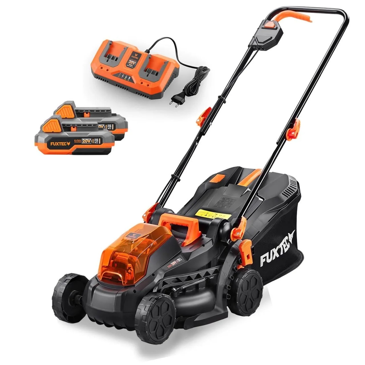 FUXTEC 40V Akku Rasenmäher FX-E1RM20 SET 33 cm Schnittbreite mit 35 L Fangkorb und 2x 20V 2Ah Akku FUXTEC 40V Akku Rasenmäher FX-E1RM20 SET 33 cm Schnittbreite mit 35 L Fangkorb und 2x 20V 2Ah Akku